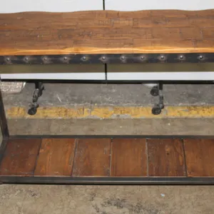 Wood and Metal Console Table with Riveted Detailing
