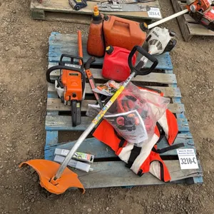 STIHL WEED WHACKER, 2 - DUROCUT 3.Omm TRIMMER LINE, MINI STIHL BOSS 13" CHAINSAW, FISKARS 13" HANDSAW, 2 - JERRY CANS, SAFETY VEST, SAFETY HELMET - DI