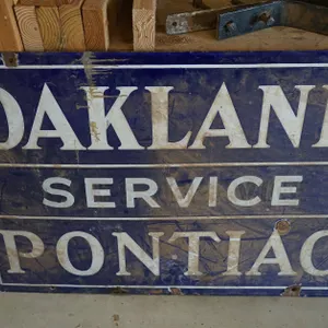 Porcelain Oakland Service Pontiac Double Sided Advertisement Sign