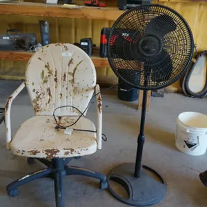 Metal Rolling Shop Chair and Lasko Fan
