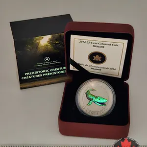 RCM Canada 2014 : Twenty-Five Cent Coloured Coin : Prehistoric Creatures : Tiktaalik (COA #18969) (G