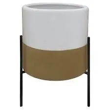 Rivet Mid-Century Ceramic Planter with Iron