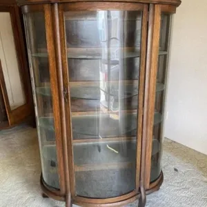 Antique Oak Curved Glass China Cabinet