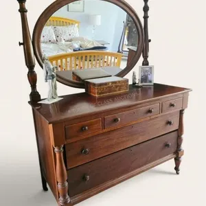 Victorian Wooden Dresser With Oval Mirror
