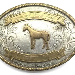 Vintage Justin Nickel Silver Rodeo Belt Buckle