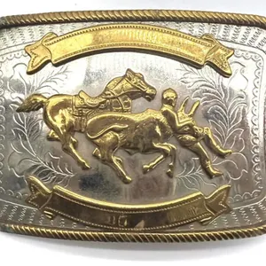 Vintage Nickel Silver Rodeo Belt Buckle 4”