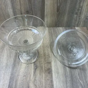 Vintage Clear Pressed Glass Covered Pedestal Compo