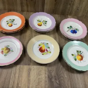 10 Hand Painted Porcelain Fruit Dessert Plates