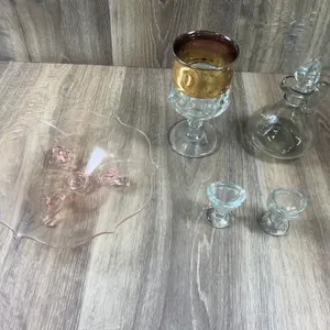 Pink Glass Bowl Cruet and Stemware Set