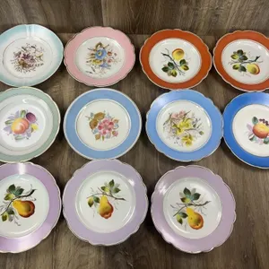 11 Hand Painted Fruit and Floral Porcelain Plates