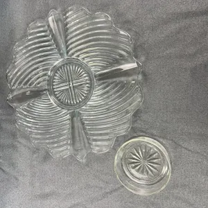 Clear Glass Divided Relish Dish and Etched