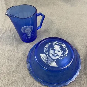 Shirley Temple Cobalt Blue Glass Bowl And Pitcher