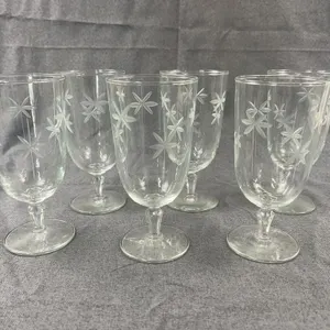 Vintage Etched Starburst Stemmed Iced Tea Glasses