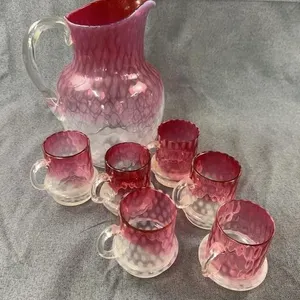 Antique Cranberry Opalescent Glass Water Pitcher S