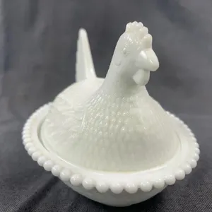Vintage Indiana White Milk Glass Hen on Nest Dish
