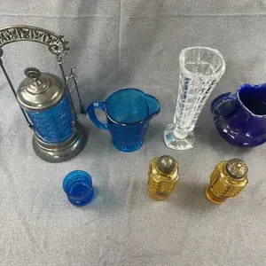 Victorian Blue Glass Pickle Castor and Glasware