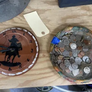 2 Pcs - Wall Clock & Terra Cotta Tray w/Misc