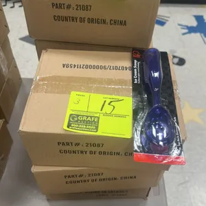 Chef Craft 21087 poly ice cream scoops. Package lot includes 3 boxes containing 8 scoops each, for a total of 24 scoops. Scoops feature a blue plastic