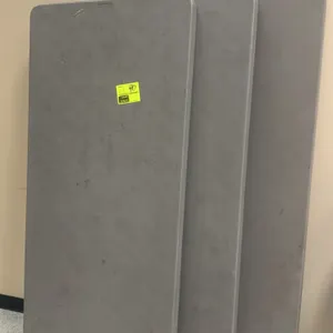 Poly folding table. Features a gray molded polyethylene tabletop and folding steel legs. Designed for nested storage and portable transport. 6'L.