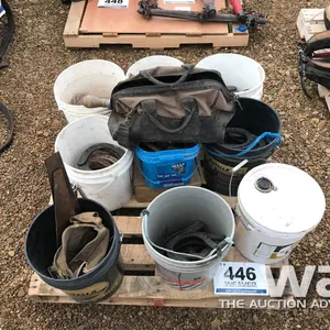 PALLET OF HEAVY HORSE SHOES & FARRIER TOOLS