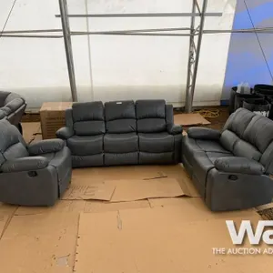 GREY RECLINING SOFA, LOVE SEAT, & CHAIR