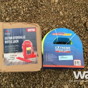 50 TON HYD. BOTTLE JACK & 50 FT. 3/8" AIR HOSE