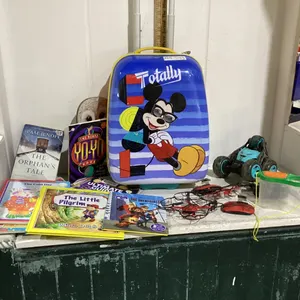KIDS ROLLING SUITCASE W/ BOOKS, RC CAR