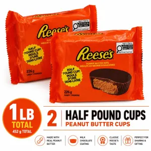 2 REESES HALF POUND PEANUT BUTTER CUPS BB