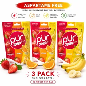 3 PUR JUMBO GUM STRAWBERRY ORANGE BANANA 81G