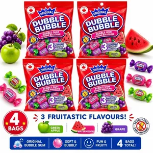 4 DUBBLE BUBBLE FRUIT FLAVOUR GUM BAGS 113G