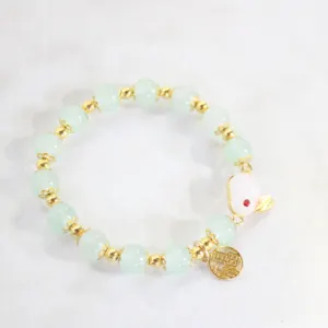 GREEN BEAD BABBIT STRETCH BRACELET
