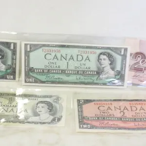 1954 $2 BILL, 1986 $2 BILL, ’54, ’67,’73 $1 BILLS