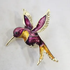 PURPLE & YELLOW ENAMEL HUMMINGBIRD BROOCH
