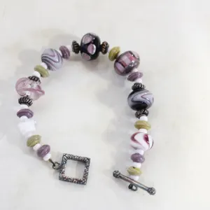 HANDMADE LAMPWORK BLOWN GLASS TOGGLE BRACELET