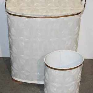 VINTAGE METAL LAUNDRY BASKET WITH MATCHING WASTE BASKETS