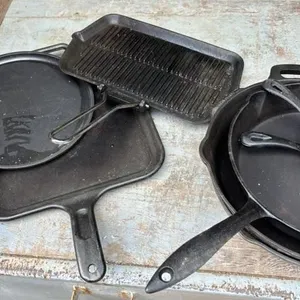 Cast Iron frying pan covered dish etc lot