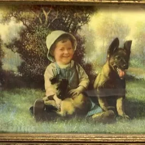 Antique boy and his dog art print
