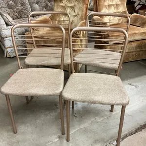 4 Metal Chairs with Upholstered Seats