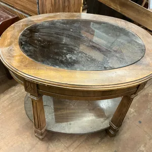 Oval Wood Side Table with Glass Top