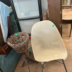 Plastic Chair and Woven Basket Stand