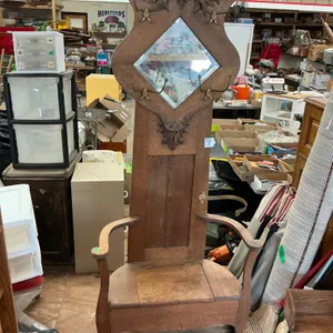 Oak Hall Tree Chair with Mirror