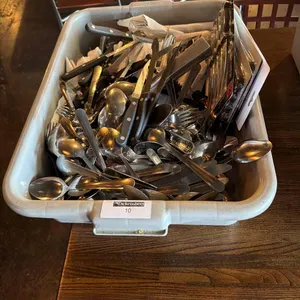 LOT OF FLATWARE IN TUB as photographed