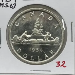 1954 Cdn Silver Dollar -ms63