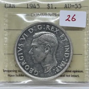 1945 Cdn Silver Dollar - Au55
