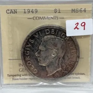 1949 Iccs Cdn Silver Dollar -ms64