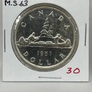 1951 Cdn Silver Dollar -ms63