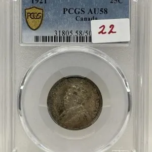 1921  Cdn Silver 25 Cents-pcgs-au58