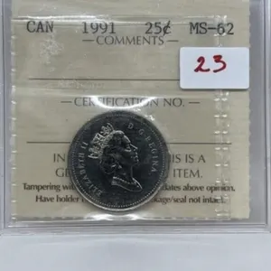 1991  Cdn Silver 25 Cents-ms62