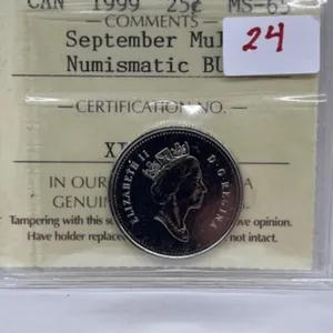 1999 Cdn Error 25 Cent-no Denomination-ms65