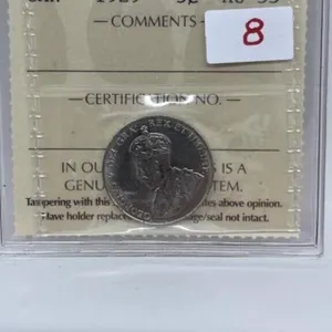 1929 Cdn Silver 5 Cents--iccs-au55